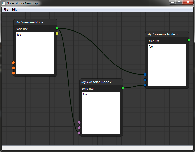 The editor window with a graph on the canvas